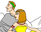 Disegno Cesare e Cleopatra  pitturato su camilla