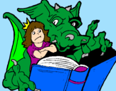 Disegno Drago, ragazza e libro pitturato su fabrizio