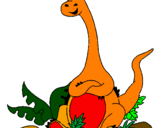 Disegno Diplodocus seduto  pitturato su bertelli motta fabio