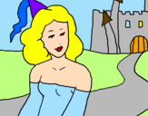 Disegno Principessa e castello  pitturato su saa
