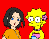 Disegno Sakura e Lisa pitturato su sofia