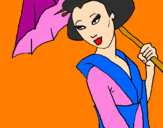Disegno Geisha con parasole pitturato su Cikky