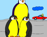 Disegno Famiglia pinguino  pitturato su sofia