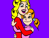 Disegno Madre e figlia abbracciate pitturato su STEFANO