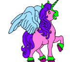 Disegno Unicorno con le ali  pitturato su rebecca