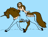 Disegno Principessa a cavallo di unicorno  pitturato su carcy