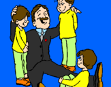 Disegno Papà con i suoi 3 figli  pitturato su i  gemelli e papà stefano