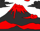 Disegno Monte Fuji pitturato su pilli