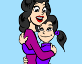 Disegno Madre e figlia abbracciate pitturato su alessia