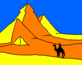 Disegno Paesaggio con le piramidi  pitturato su mattia