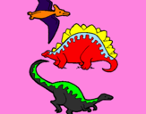 Disegno Tre specie di dinosauri  pitturato su Gianmarco