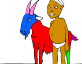 Disegno Bambino africano con una capra pitturato su domenico pagano