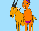 Disegno Bambino africano con una capra pitturato su gaia