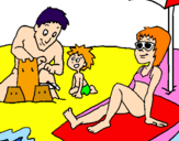 Disegno Vacanza in famiglia pitturato su spiaggia