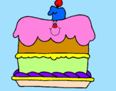 Disegno Torta di compleanno  pitturato su beatrice candela singola