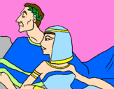 Disegno Cesare e Cleopatra  pitturato su martina