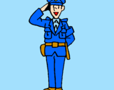 Disegno Poliziotto che saluta  pitturato su paola
