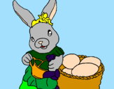 Disegno Coniglietta di Pasqua con l'annaffiatoio  pitturato su rebecca bertucci