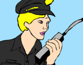 Disegno Polizia con il walkie talkie pitturato su ALESSIA