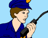 Disegno Polizia con il walkie talkie pitturato su dario