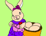 Disegno Coniglietta di Pasqua con l'annaffiatoio  pitturato su antonella