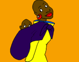 Disegno Africana con fazzoletto porta bambino pitturato su aline
