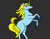 Disegno Unicorno pitturato su azzurra