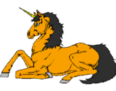 Disegno Unicorno seduto  pitturato su cecilia