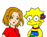 Disegno Sakura e Lisa pitturato su gre-raff
