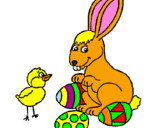 Disegno Pulcino, coniglietto e uova  pitturato su piercarlo