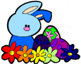 Disegno Coniglietto di Pasqua  pitturato su cecio