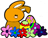 Disegno Coniglietto di Pasqua  pitturato su saretta 1999