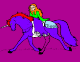 Disegno Principessa a cavallo di unicorno  pitturato su Raffaella 3 anni  e mezzo