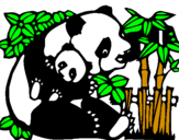 Disegno Mamma panda  pitturato su camilla
