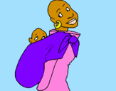 Disegno Africana con fazzoletto porta bambino pitturato su marta