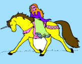 Disegno Principessa a cavallo di unicorno  pitturato su Ycy, figlia di Pegaso.