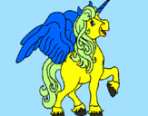 Disegno Unicorno con le ali  pitturato su sara a