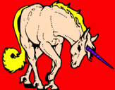 Disegno Unicorno brado  pitturato su sara