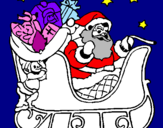 Disegno Babbo Natale alla guida della sua slitta pitturato su caterina