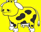 Disegno Mucca pensierosa pitturato su mucca gialla