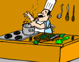 Disegno Cuoco in cucina  pitturato su Faby