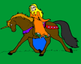 Disegno Principessa a cavallo di unicorno  pitturato su maddy