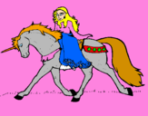Disegno Principessa a cavallo di unicorno  pitturato su sophia