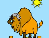 Disegno Bisonte  nel deserto  pitturato su bufalo
