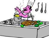 Disegno Cuoco in cucina  pitturato su raggiodisolekk