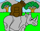 Disegno Rinoceronte e scimmietta  pitturato su luigi mio