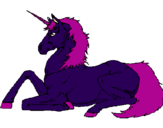 Disegno Unicorno seduto  pitturato su BEA