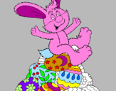 Disegno Coniglio di Pasqua pitturato su lilli
