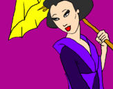 Disegno Geisha con parasole pitturato su Griet