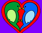 Disegno Uccellini innamorati  pitturato su cocorite innamorate